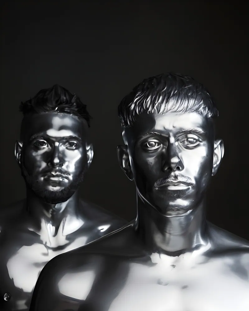 El dúo con la piel cromada como estatuas de metal